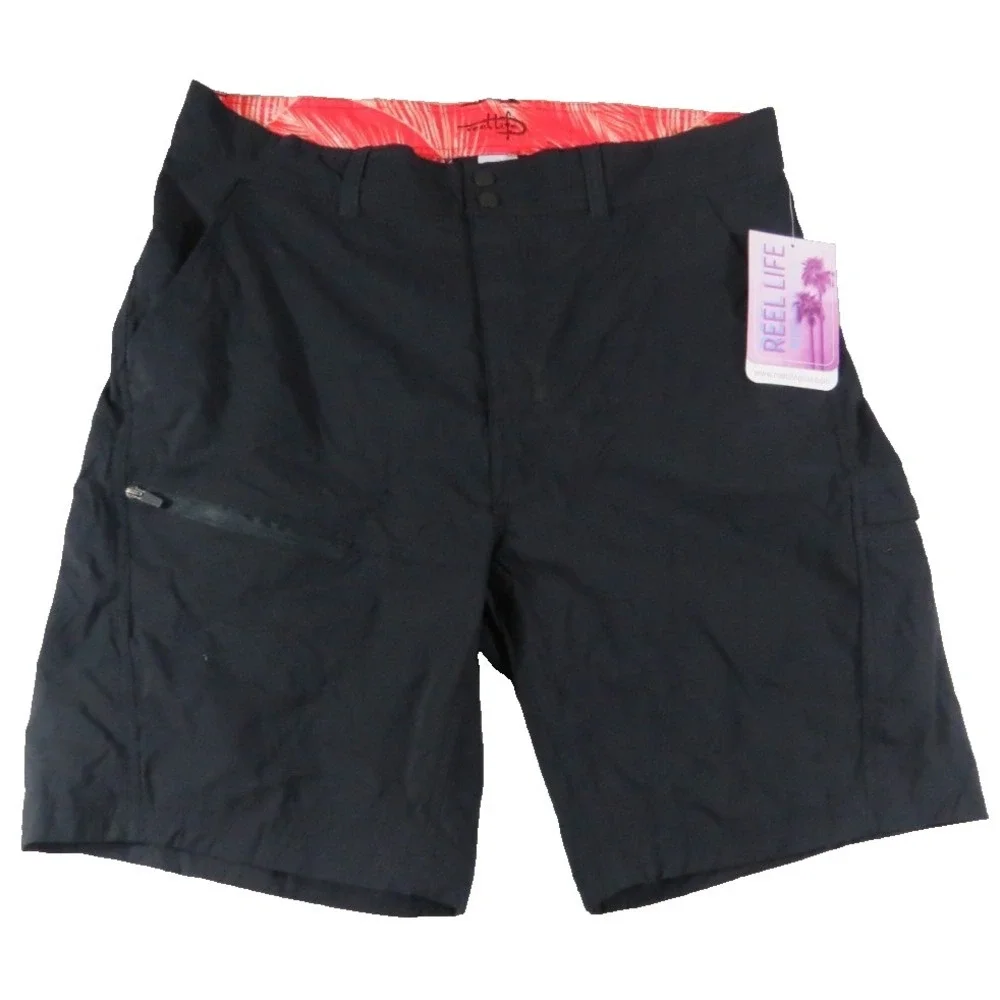 NWT Reel Life Riptide Fishing Shorts Men M Black Anthracite Stretch Board Hybrid